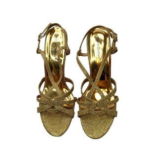 Pierre Dumas Heels Women Size 8.5 Gold Glitter Slingback High Heel Dress Sandals